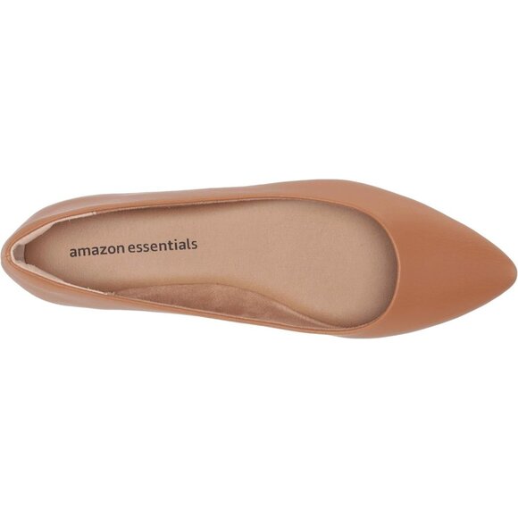 Womens Camel Faux Leather Closed Pointed-Toe Low Heel Slip On Ballet Flat Shoes - Picture 8 of 8